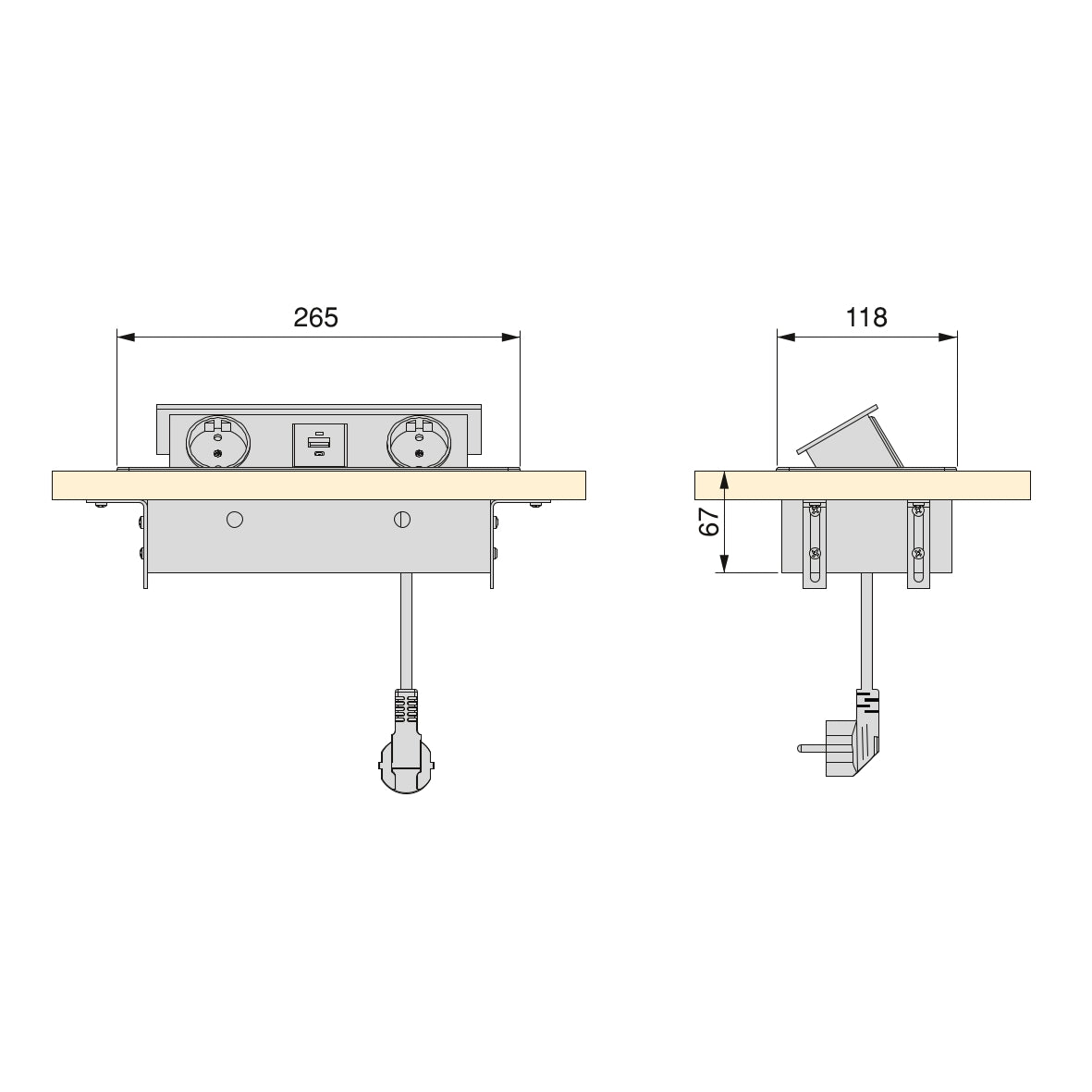 Emuca Multiconnettore da tavolo Atom 26 Lite, 225x111 mm, 2 prese Schuko, 1 USB Tipo A, 1 USB Tipo C, Zama-Acciaio-Plastica, Bianco
