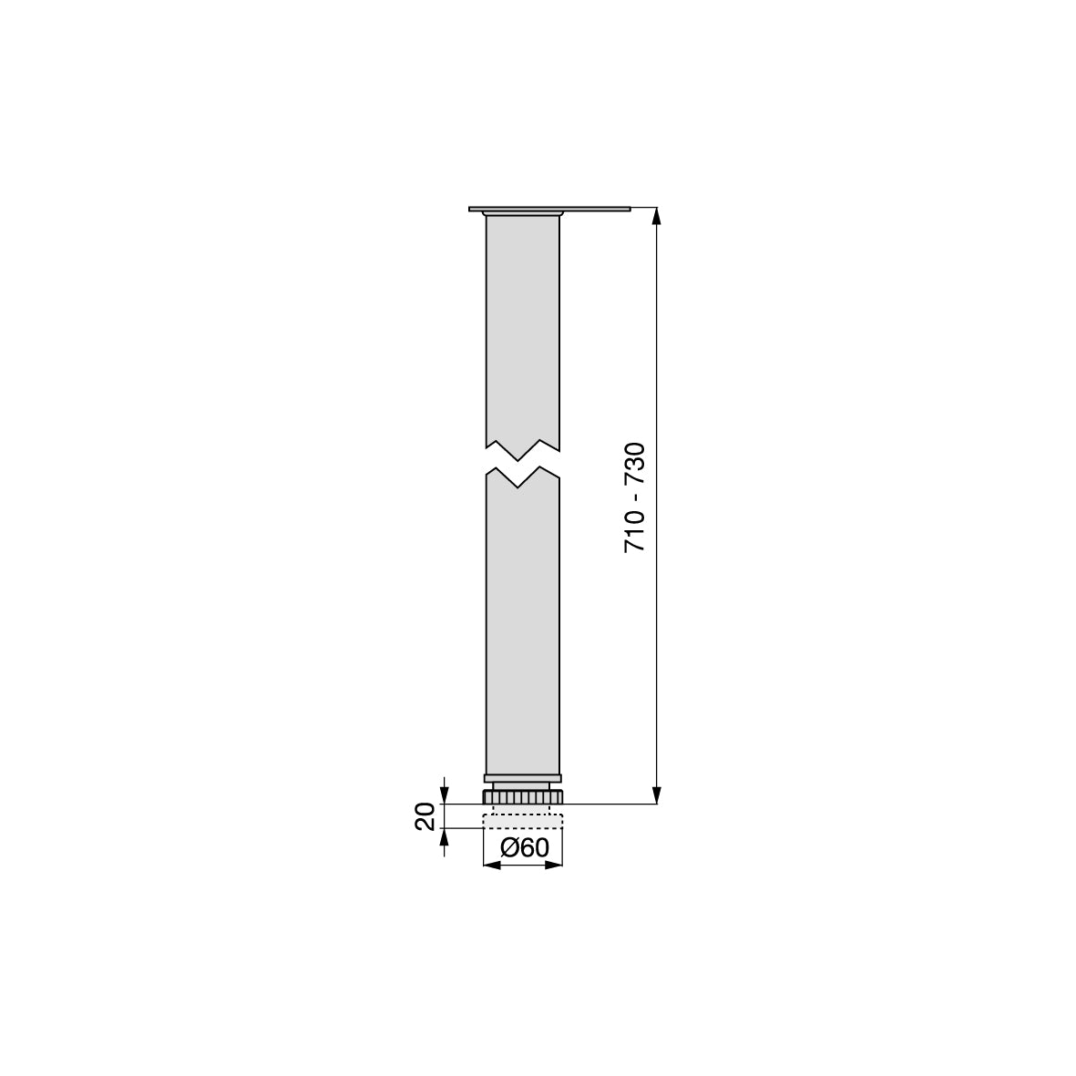 Emuca Lotto di 4 gambe per tavolo, diametro 60mm, H 710mm, Acciaio, Cromato lucido