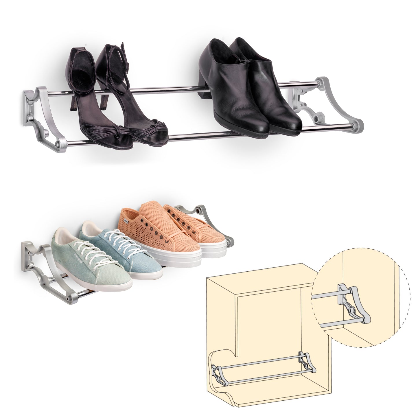 Emuca Porta scarpe per interni di armadi Self, Acciaio e Tecnoplastica, Verniciato alluminio