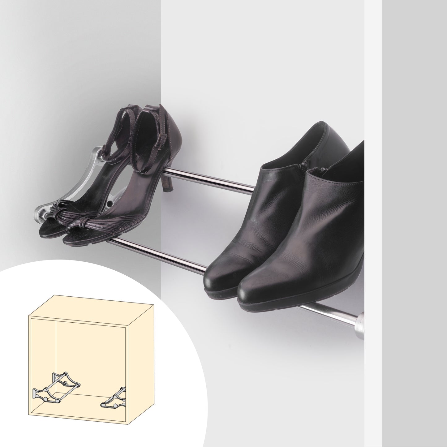 Emuca Porta scarpe per interni di armadi Self, Acciaio e Tecnoplastica, Verniciato alluminio