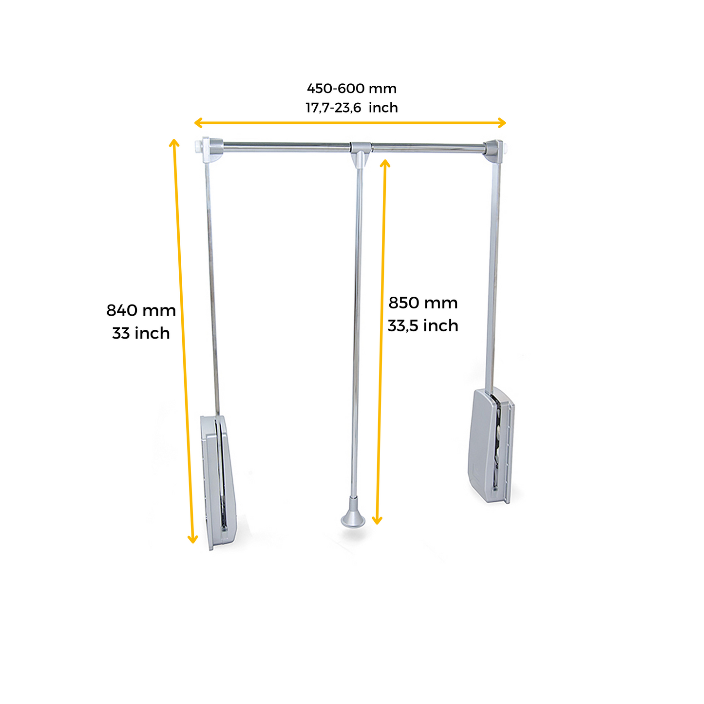Emuca Appendiabiti per armadio Hang, larghezza regolabile 450-600 mm, Acciaio e Tecnoplastica, Cromato lucido