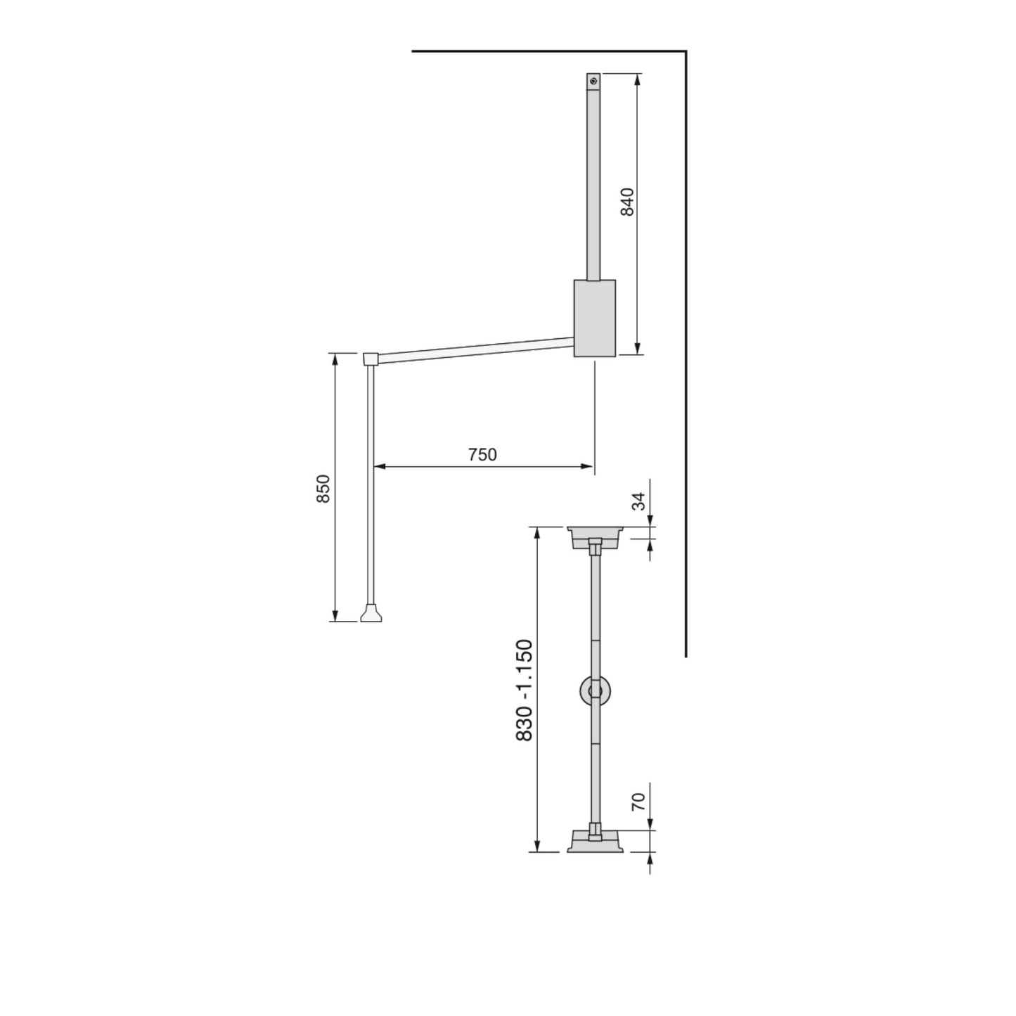 Emuca Appendiabiti per armadio Hang, larghezza regolabile 830-1150 mm, Acciaio e Tecnoplastica, Cromato lucido