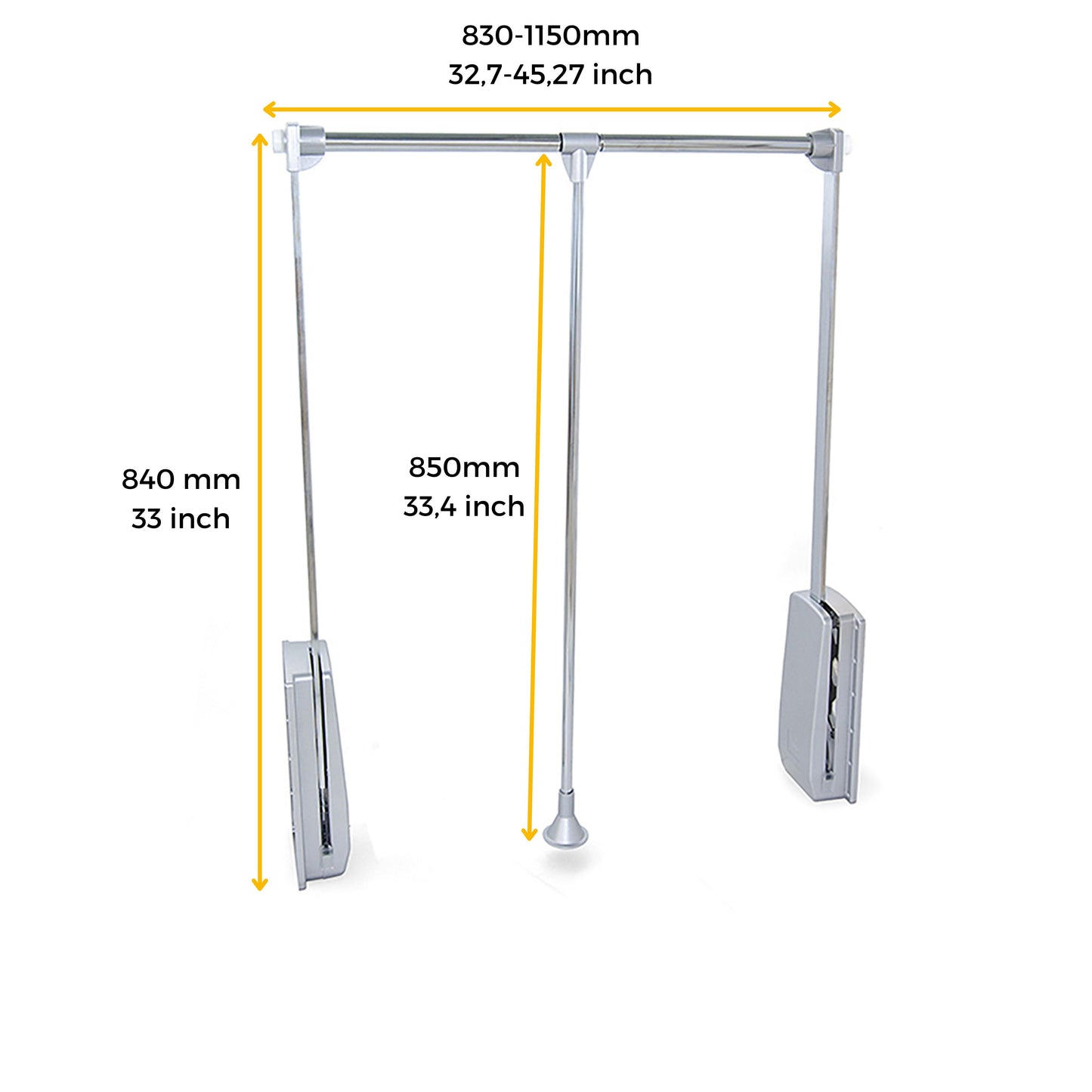 Emuca Appendiabiti per armadio Hang, larghezza regolabile 830-1150 mm, Acciaio e Tecnoplastica, Cromato lucido