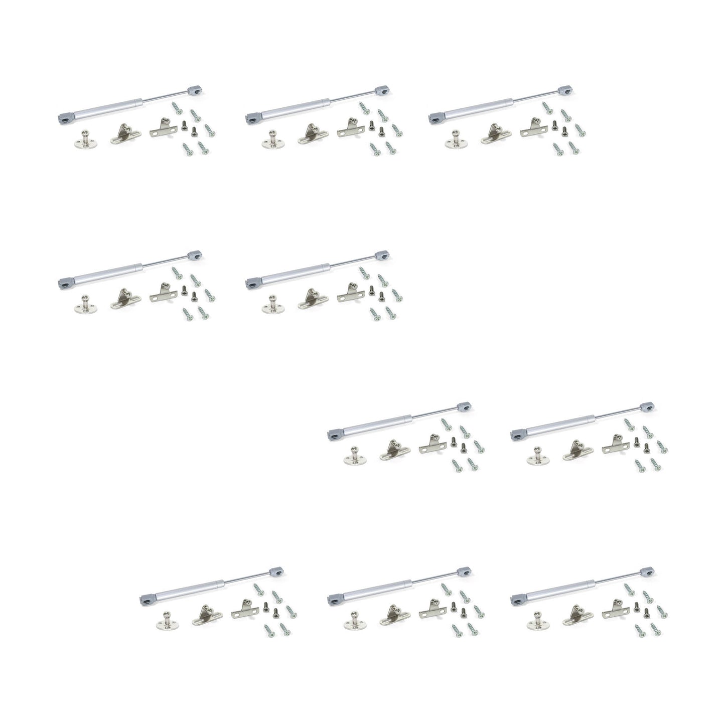 Emuca Lotto di 10 braccetti per porte elevabili H, 11 kg, corsa 80 mm, con agganci, Acciaio e Tecnoplastica, Grigia metallizzata