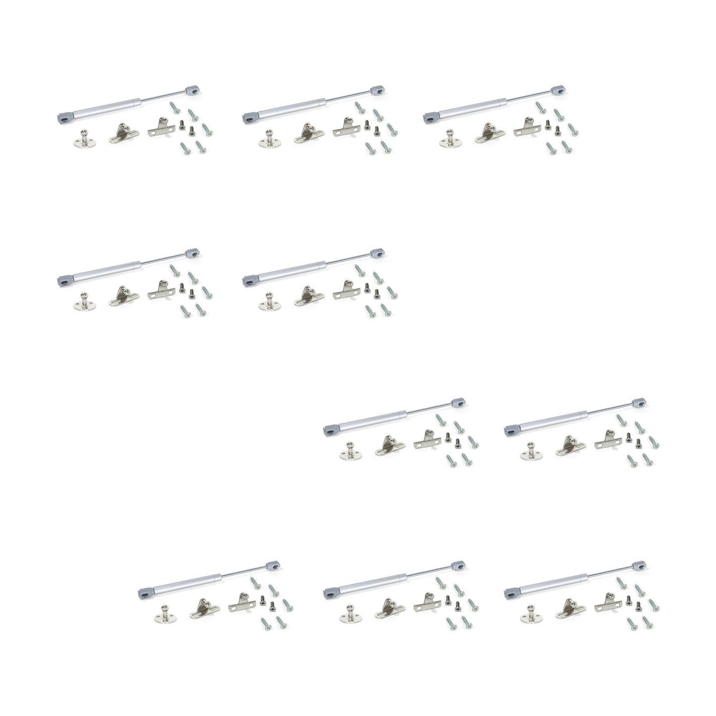 Emuca Lotto di 10 braccetti per porte elevabili H, 5 kg, corsa 80 mm, con agganci, Acciaio e Tecnoplastica, Grigia metallizzata