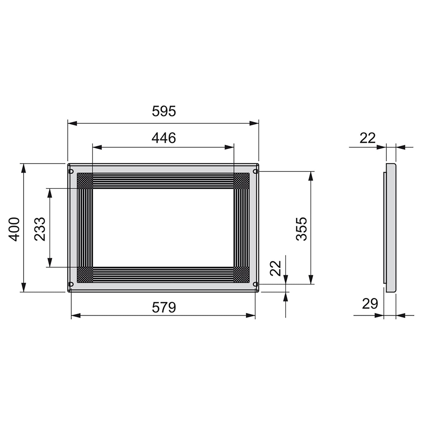 Emuca Cornice per microonde, per installazione a incasso in mobili da cucina, modulo 600mm, 600x400mm, Tecnoplastica, Bianca