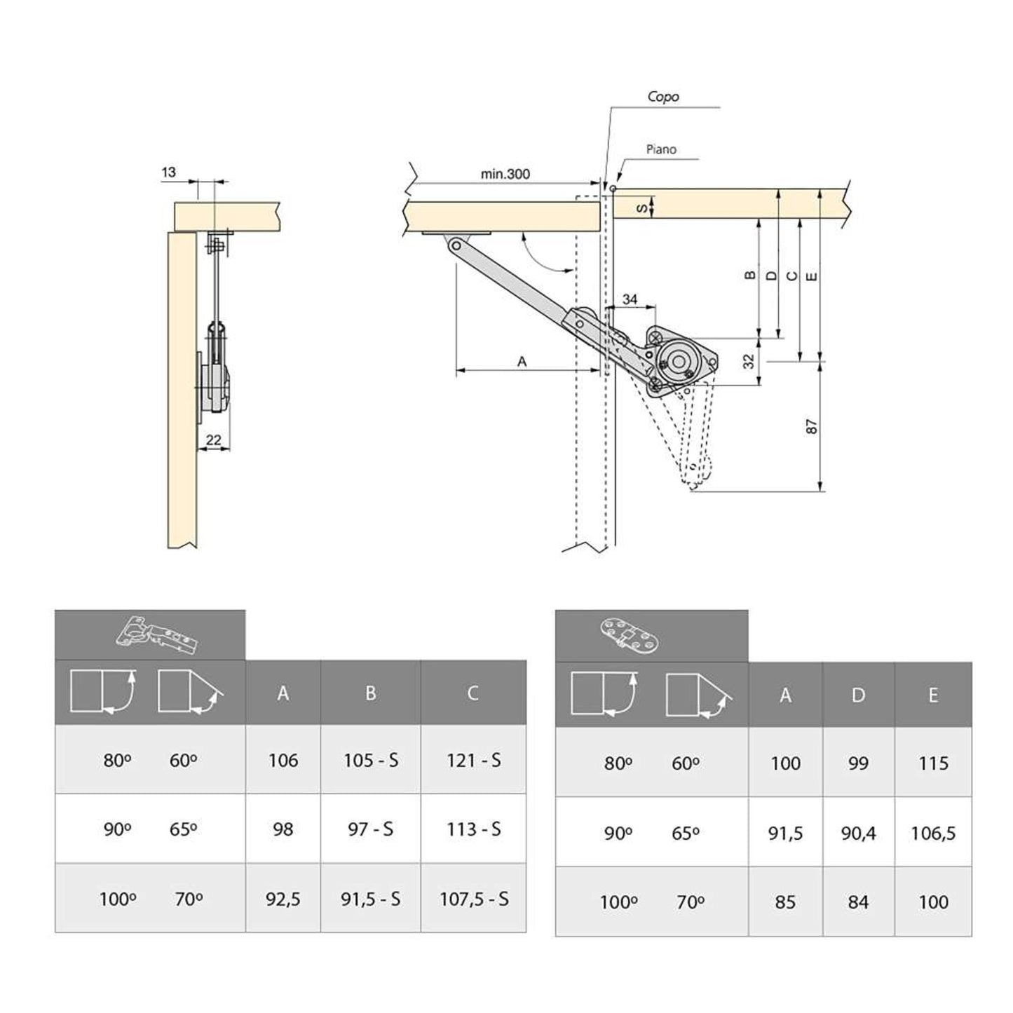 Emuca Set di braccetti per porte elevabili NSDX, forza 20-70kgxcm, Acciaio e Zama, Nichelato