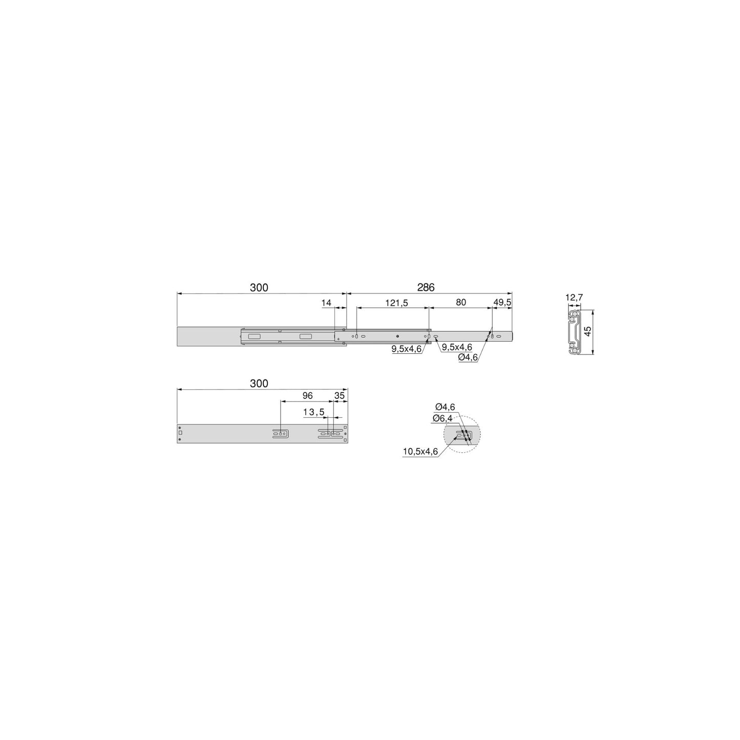 Emuca Set di guide a sfere per cassetti con estrazione totale e chiusura soft, altezza 45 mm, lunghezza 300 mm, Acciaio, Zincato bianco