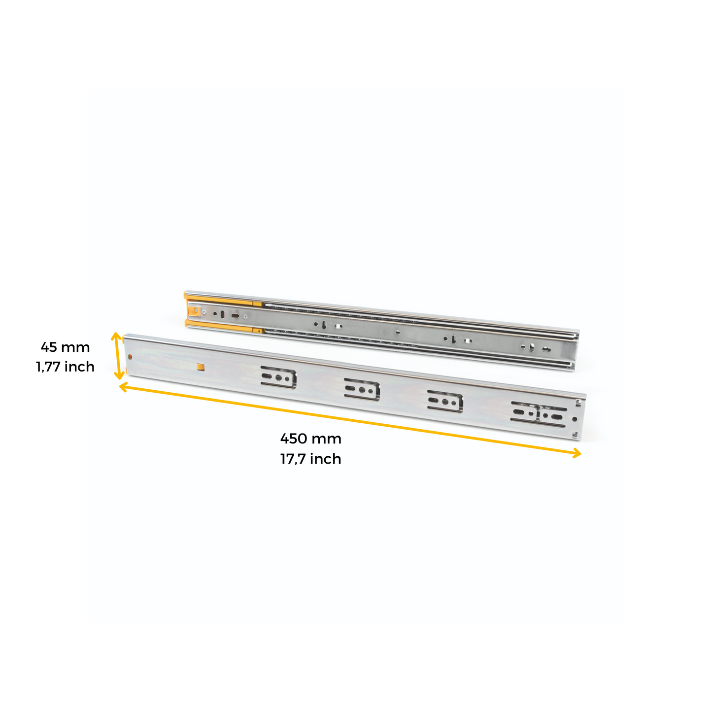 Emuca Set di guide a sfere per cassetti con estrazione totale e chiusura soft, altezza 45 mm, lunghezza 450 mm, Acciaio, Zincato bianco