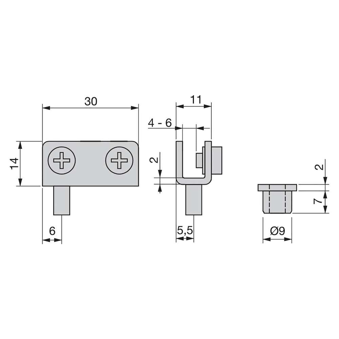 Emuca Set di cerniere interne per porte in vetro, spessore 4-6 mm, Acciaio, Grigia metallizzata