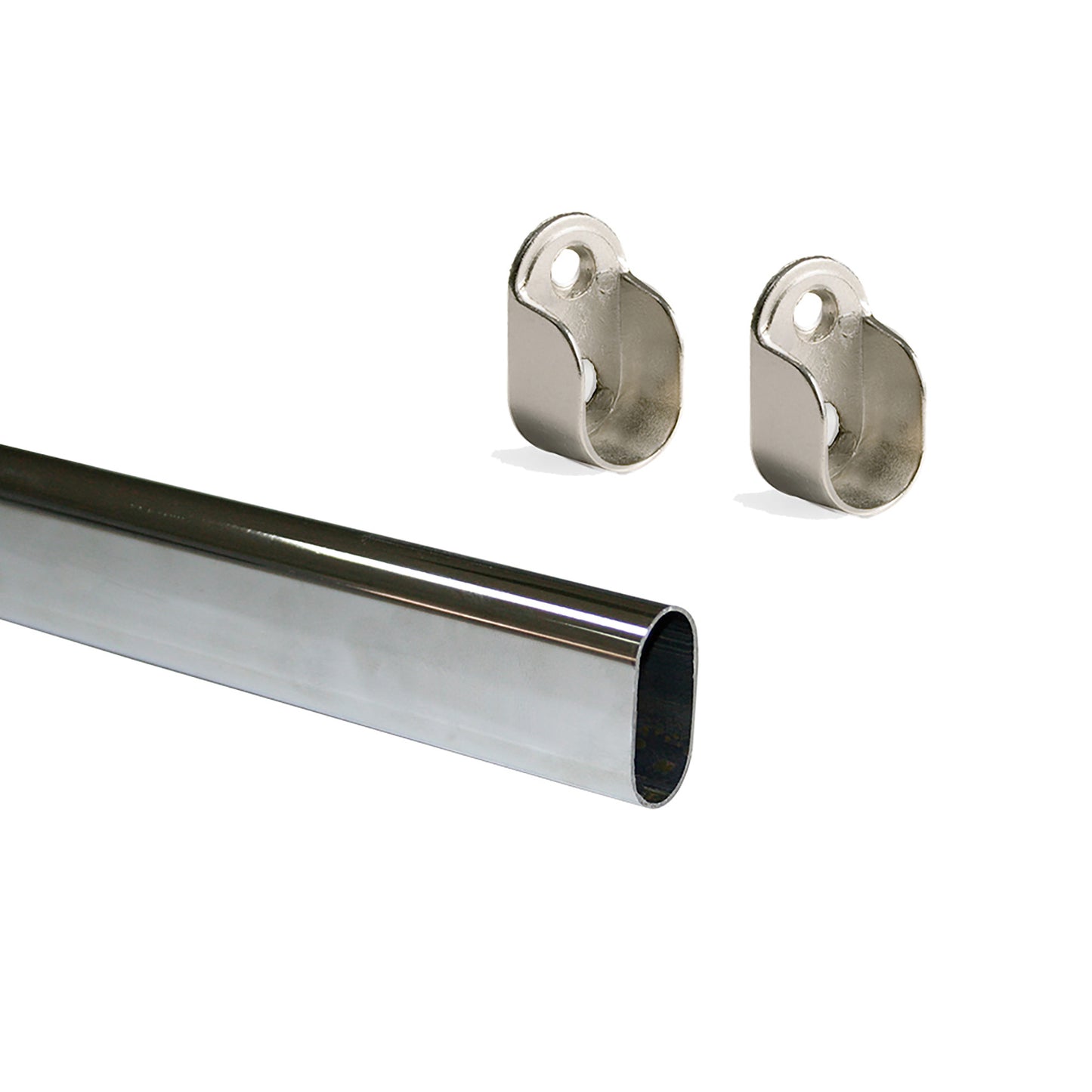 Emuca Lotto di 2 tubi appendiabiti ovali per armadi 30x15mm lunghezza 0,95m con reggitubi , Acciaio e Zama, Cromato lucido