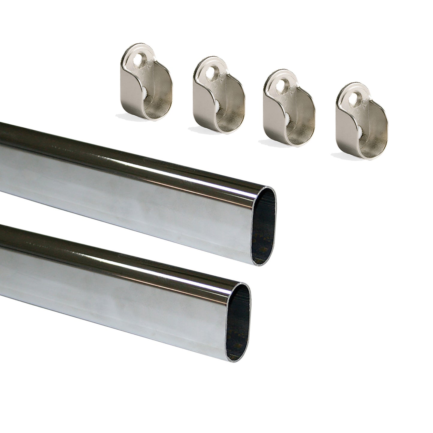 Emuca Lotto di 2 tubi appendiabiti ovali per armadi 30x15mm lunghezza 0,95m con reggitubi , Acciaio e Zama, Cromato lucido