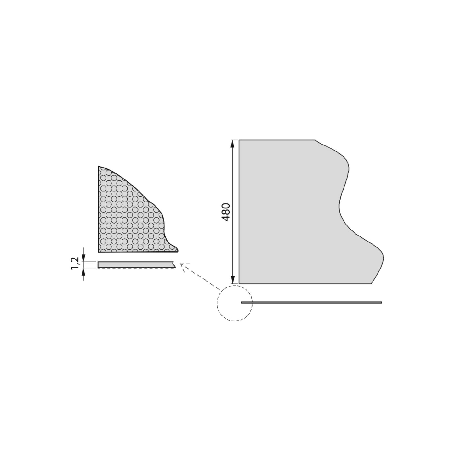 Emuca Tappeto goffrato antiscivolo per cassetti, punteggiato, lunghezza 20m x 480mm, Tecnoplastica, Grigia