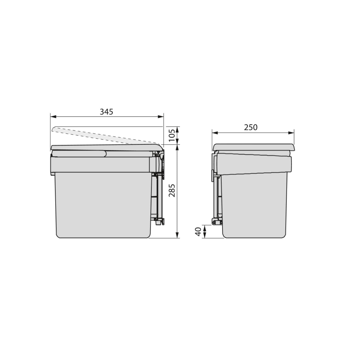 Emuca Contenitore per mobili Recycle da agganciare all'anta, 1 contenitore estraibile da 15 lt, Grigio antracite, Tecnoplastica