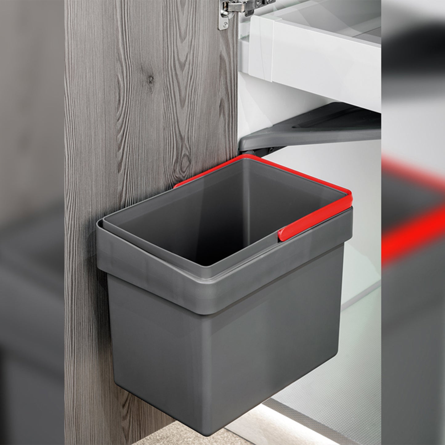 Emuca Contenitore per mobili Recycle da agganciare all'anta, 1 contenitore estraibile da 15 lt, Grigio antracite, Tecnoplastica