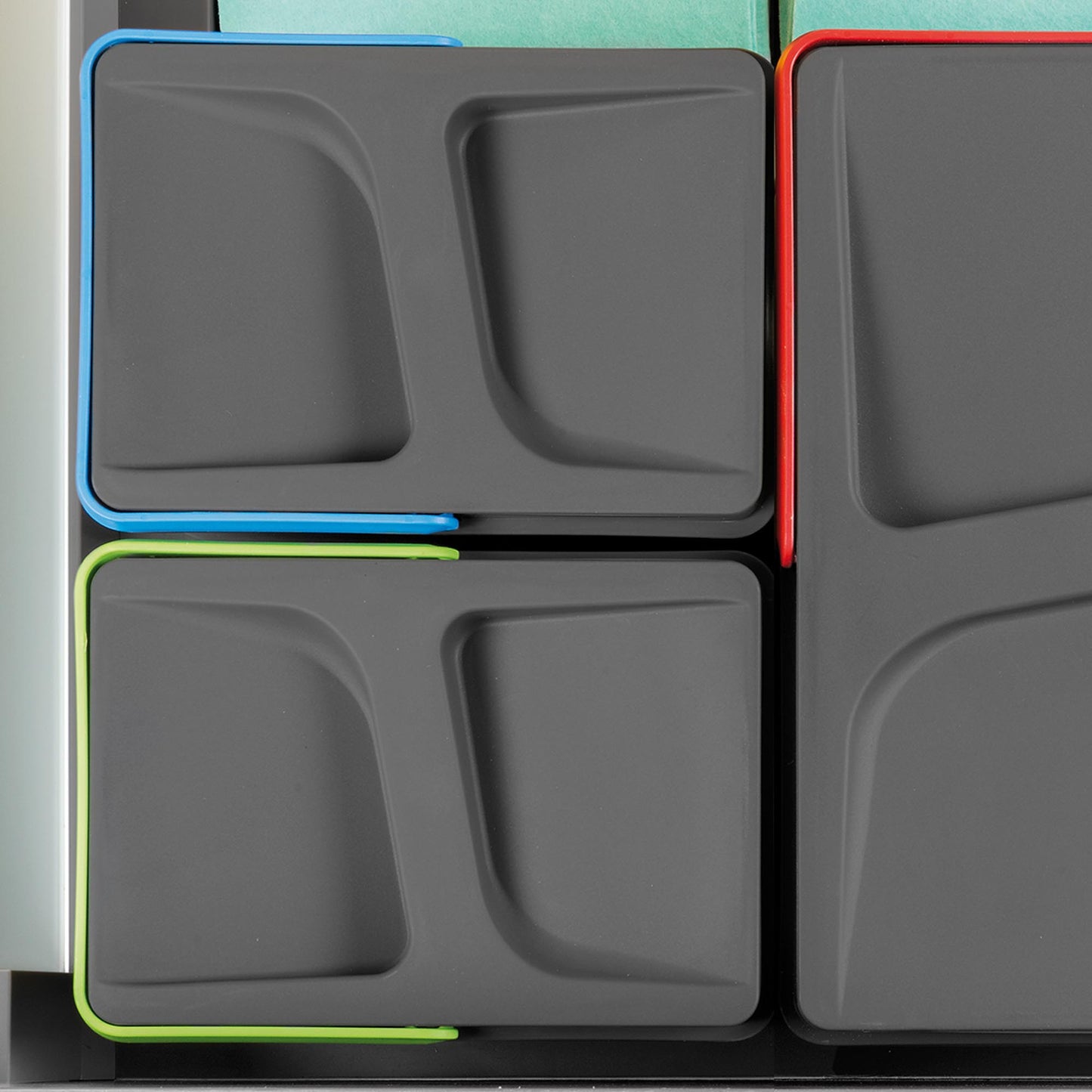 Emuca Kit di contenitori per cassetti da cucina con base Recycle altezza 216 mm, 1x12 lt, 2x6 lt, modulo 600 mm, Grigio antracite, Tecnoplastica
