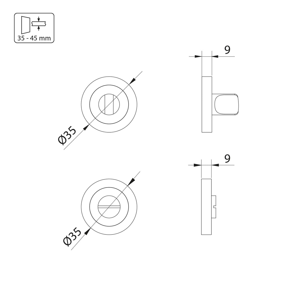 Set di Nottolino su rosetta rotonda per porta interna.