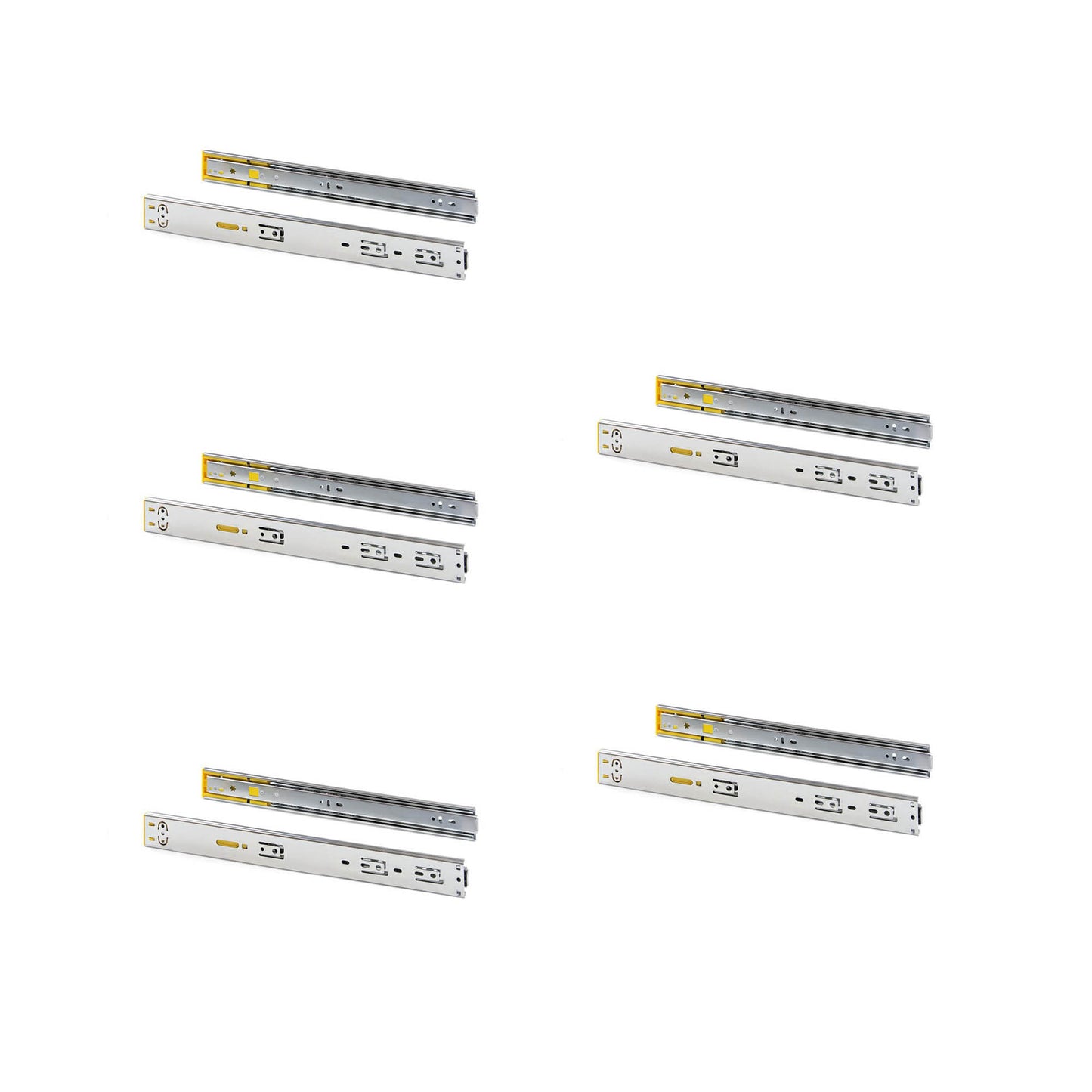 Emuca Lotto di 5 set di guide per cassetti, a sfera, altezza 45 mm, profondità 600 mm, estrazione totale, push, chiusura soft, Zincato bianco