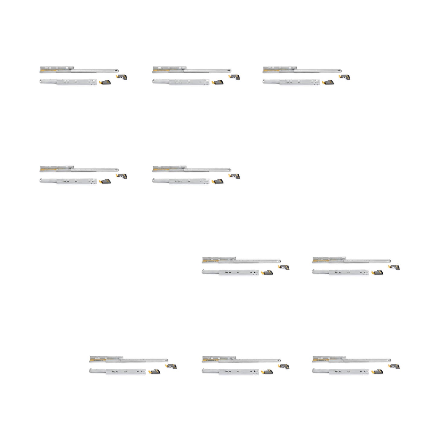 Emuca Lotto di 10 set di guide a scomparsa Silver, estrazione totale, con chiusura soft e aggancio, profondità 490 mm, Acciaio, Zincato bianco