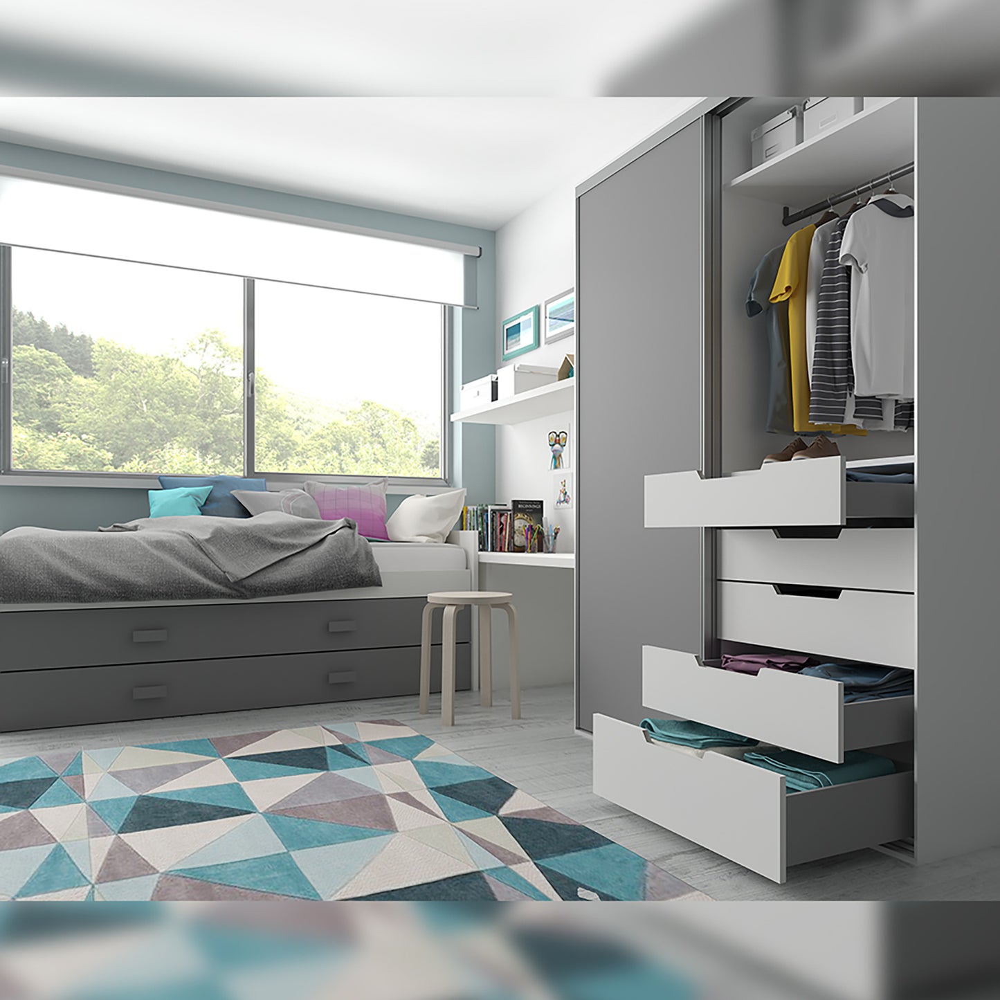Emuca Cassetto esterno Concept 30kg, altezza 138mm, profondità 500mm, Acciaio, Grigio antracite