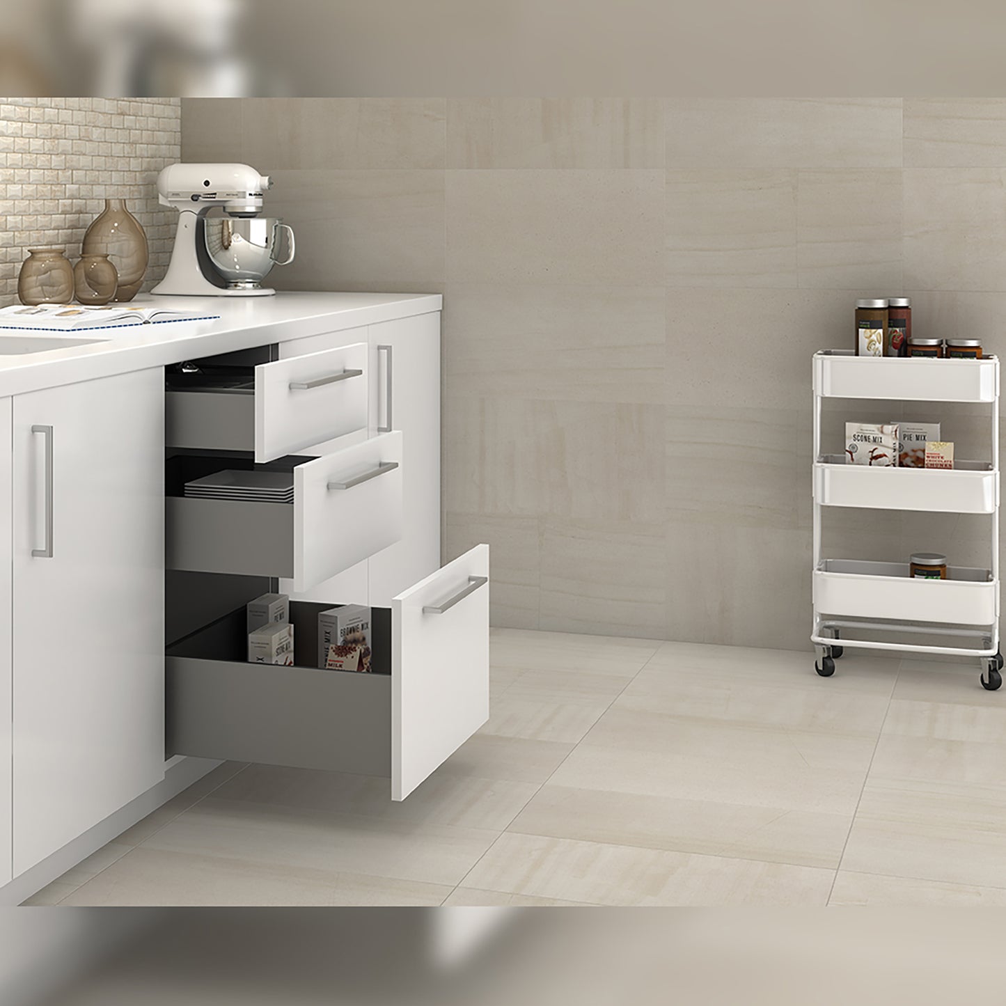 Emuca Cassetto esterno Concept 30kg, altezza 138mm, profondità 500mm, Acciaio, Grigio antracite