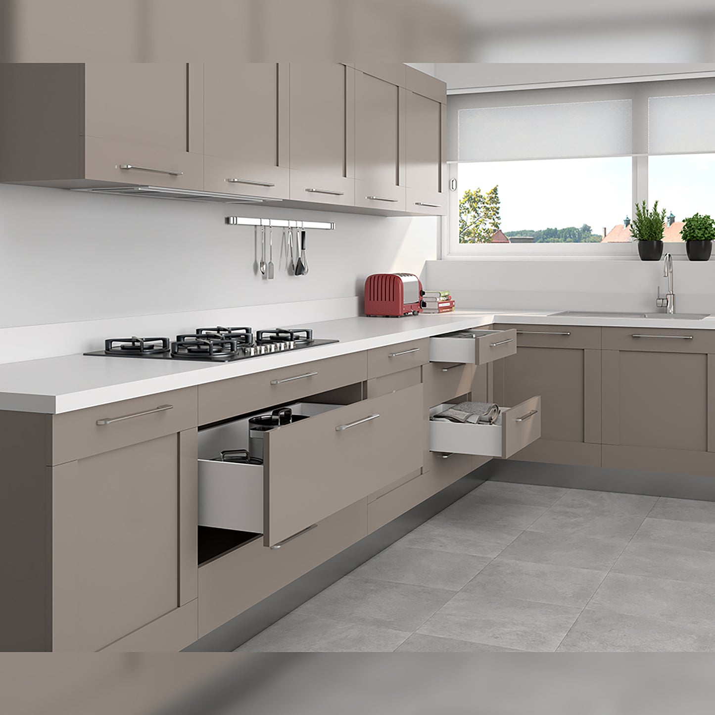 Emuca Cassetto esterno Concept 30kg, altezza 185mm, profondità 450mm, Acciaio, Verniciato bianco