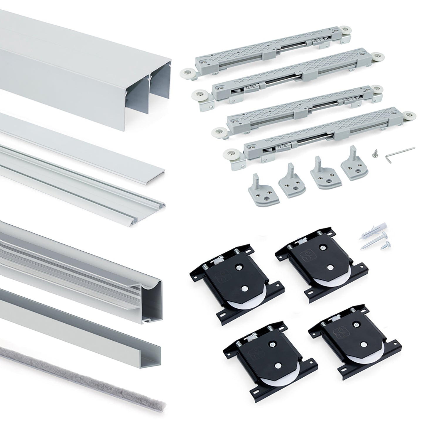 Emuca Kit di ferramenta per armadio a 2 porte scorrevoli e chiusura ammortizzata Placard 81, profilo Wave, spessore 16 mm, pannelli non inclusi, Anodizzato opaco