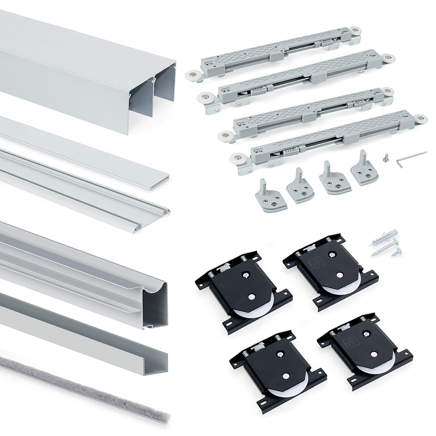 Emuca Kit di ferramenta per armadio a 2 porte scorrevoli e chiusura ammortizzata Placard 81, profilo Wave, spessore 18 mm, pannelli non inclusi, Anodizzato opaco