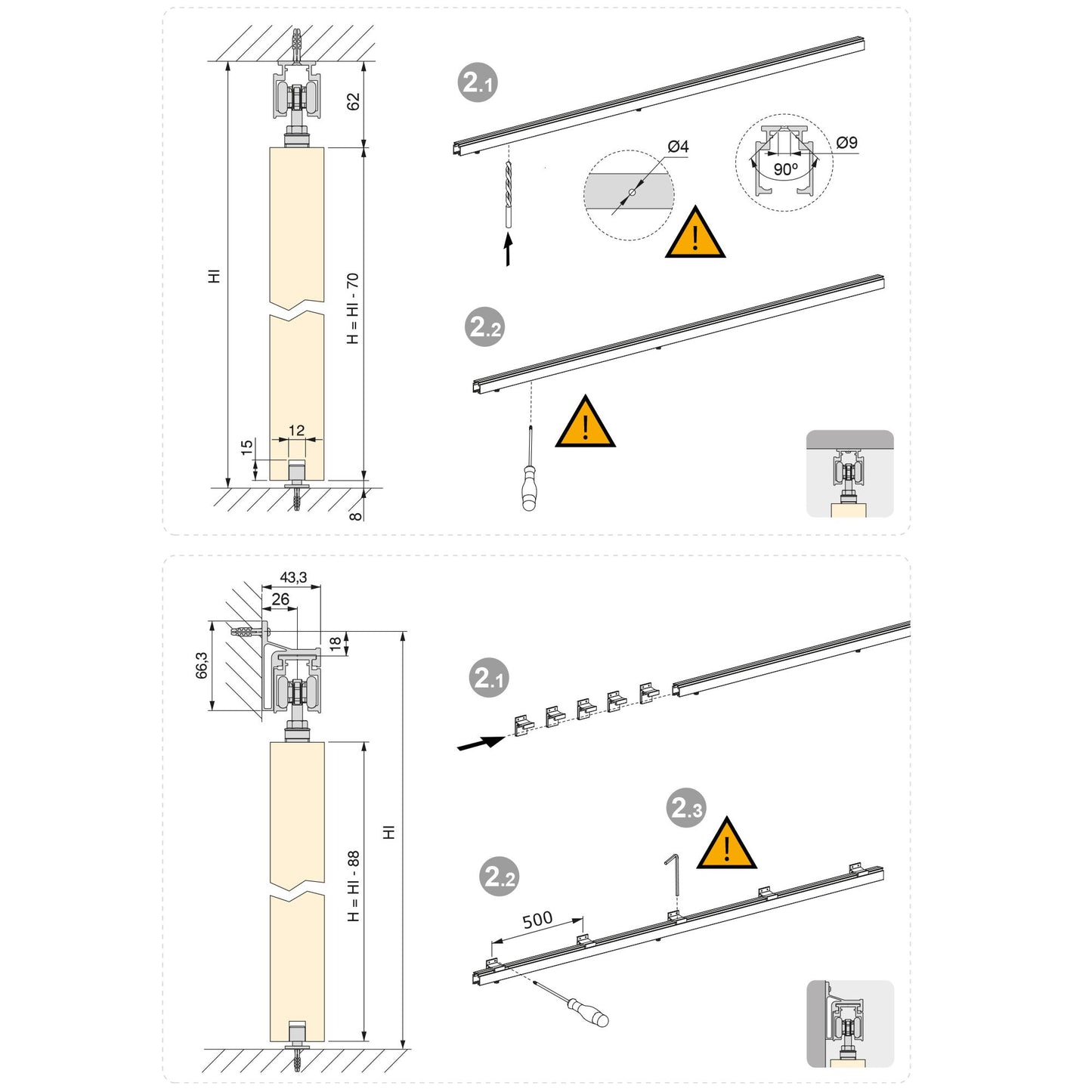 Emuca Kit di sistema scorrevole Railway per ante scorrevoli in legno appese e chiusura ammortizzata, 80 kg, Alluminio, Anodizzato opaco