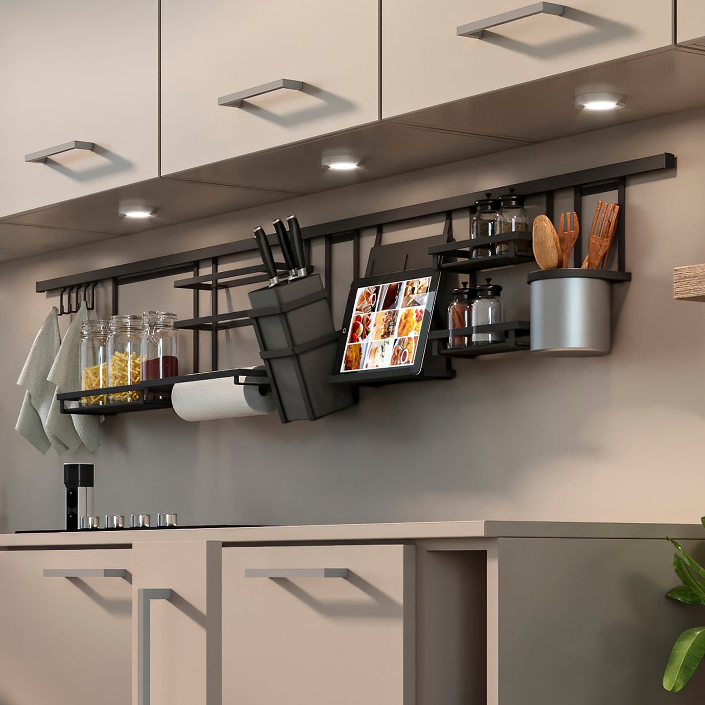 Emuca Titane Portacoltelli da cucina, Acciaio e Tecnoplastica, Grigio Antracite