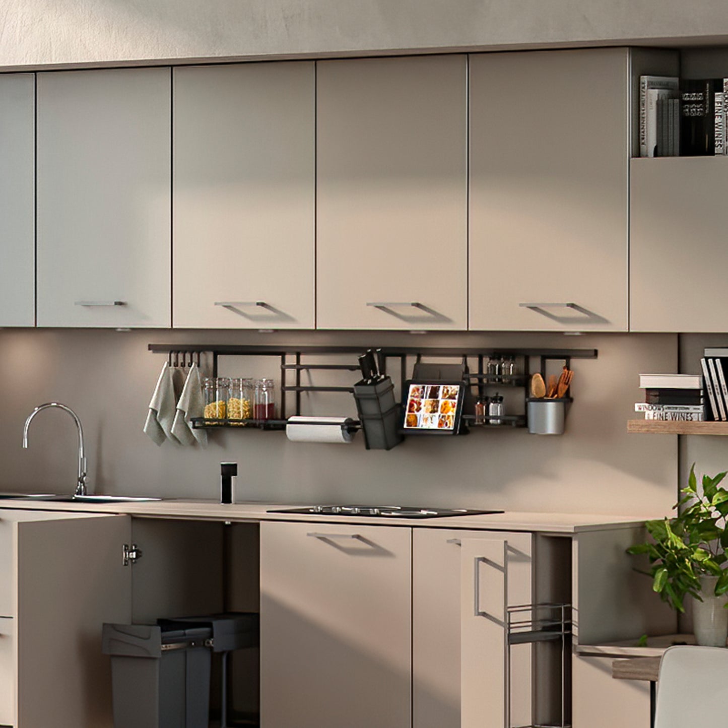 Emuca Titane Portacoltelli da cucina, Acciaio e Tecnoplastica, Grigio Antracite