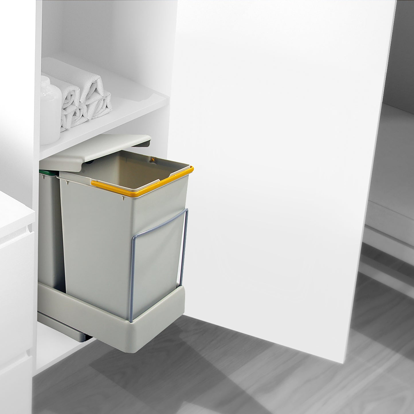 Emuca contenitore per la raccolta differenziata da montare sul fondo ed estraibile automaticamente in cucina 2x14lt, Tecnoplastica Grigia