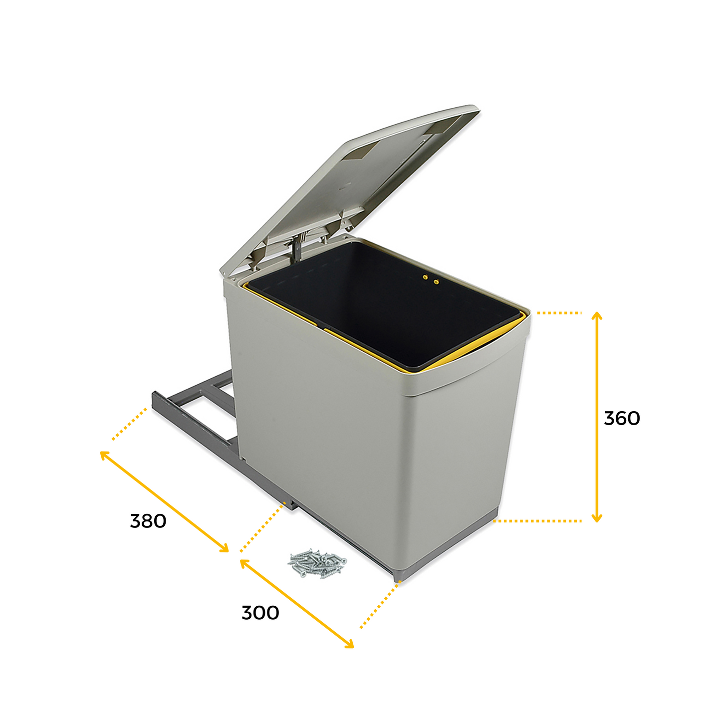 Emuca contenitore per la raccolta differenziata da fissare sul fondo ed estraibile manualmente in cucina 1 x16lt e coperchio automatico, Tecnoplastica, Grigia