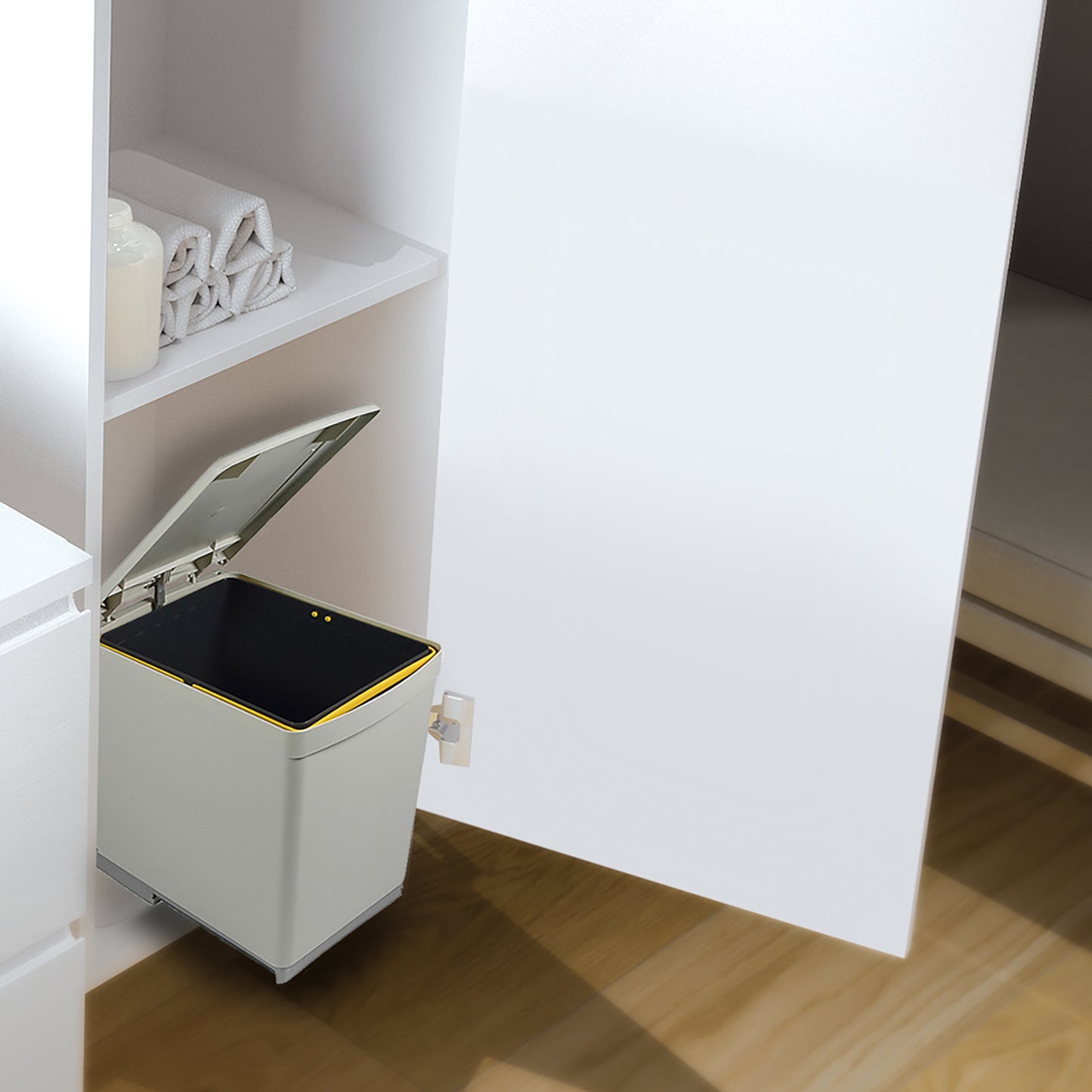 Emuca contenitore per la raccolta differenziata da fissare sul fondo ed estraibile manualmente in cucina 1 x16lt e coperchio automatico, Tecnoplastica, Grigia