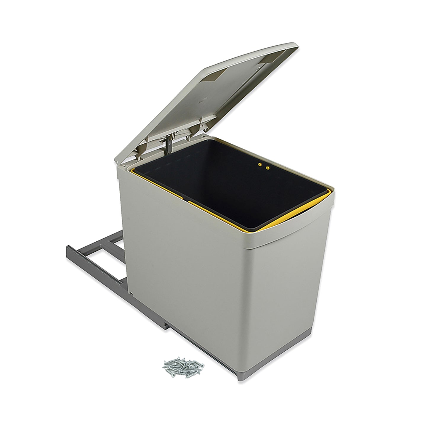 Emuca contenitore per la raccolta differenziata da fissare sul fondo ed estraibile manualmente in cucina 1 x16lt e coperchio automatico, Tecnoplastica, Grigia