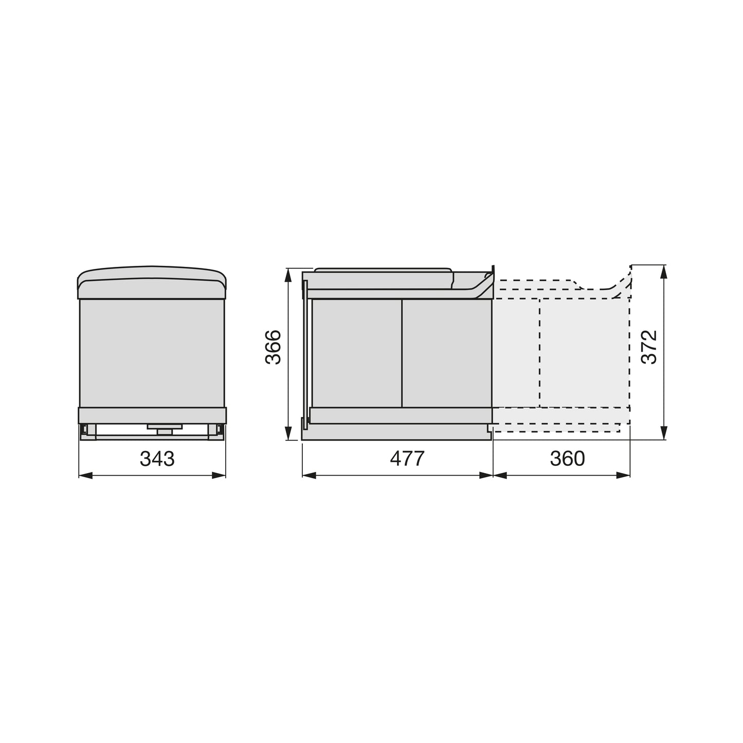 Emuca contenitore per la raccolta differenziata da fissare sul fondo ed estraibile automaticamente in cucina 2x16 lt, Tecnoplastica e Acciaio inossidabile
