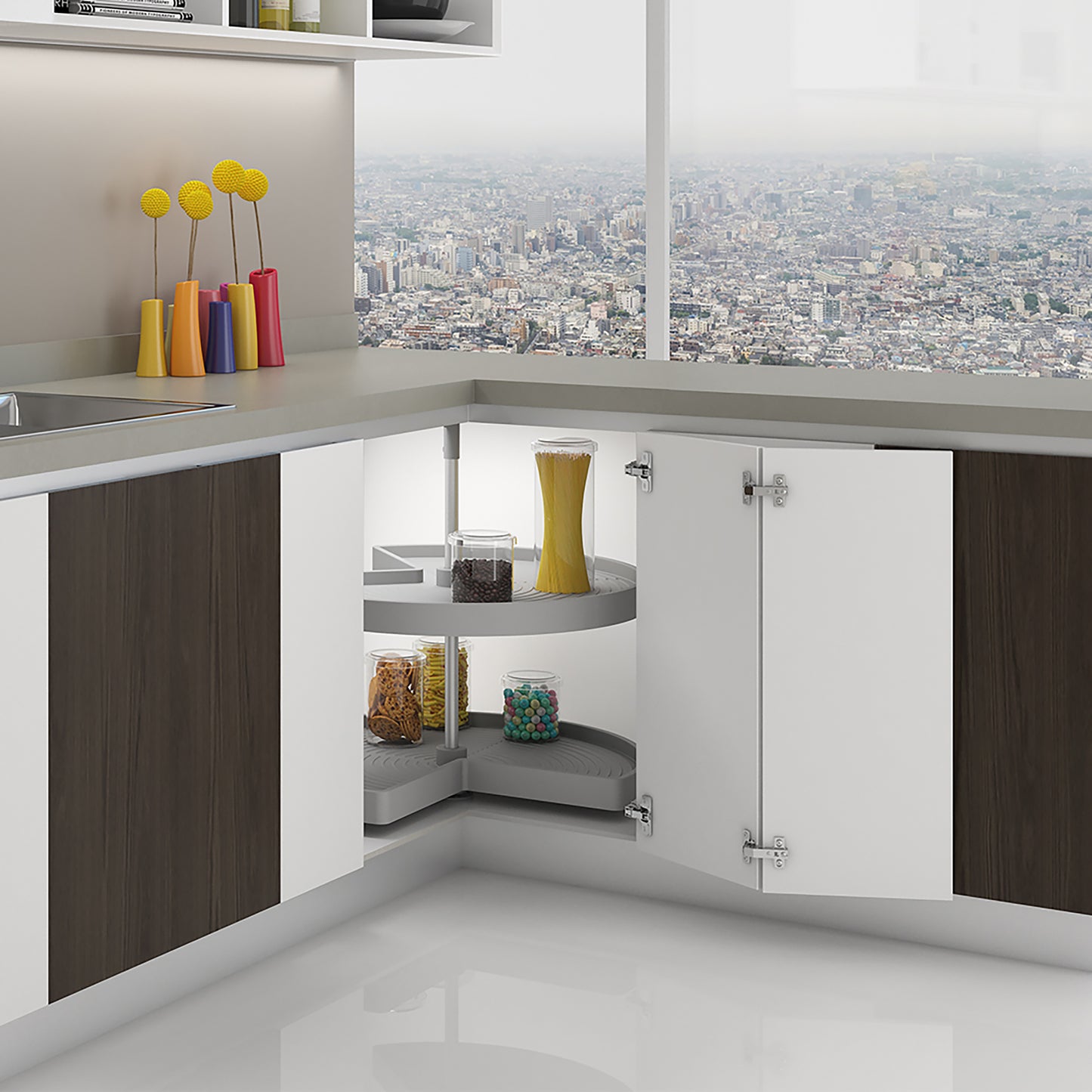 Emuca Set di piatti girevoli 3/4 Shelvo, per modulo da 800 mm, Tecnoplastica e Alluminio, Grigia