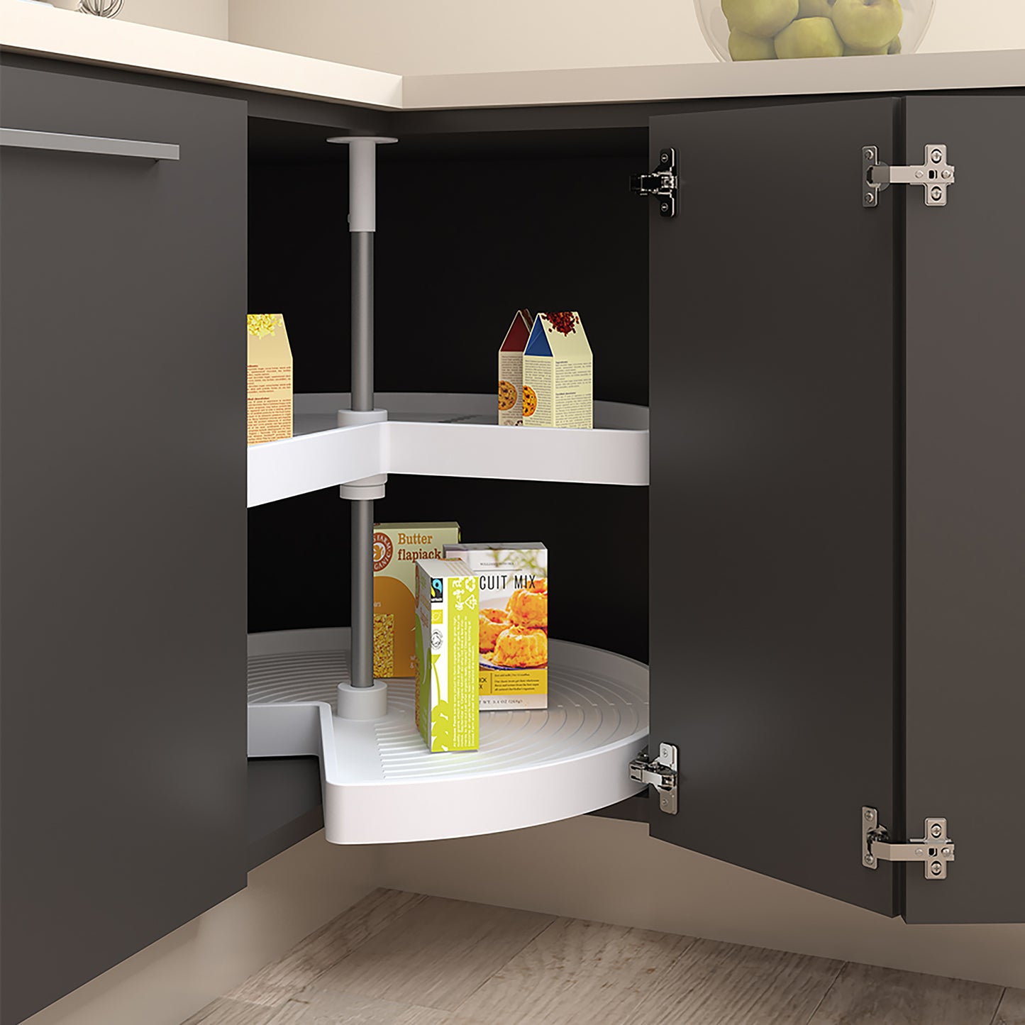 Emuca Set di piatti girevoli 3/4 Shelvo, per modulo da 900 mm, Tecnoplastica e Alluminio, Bianca
