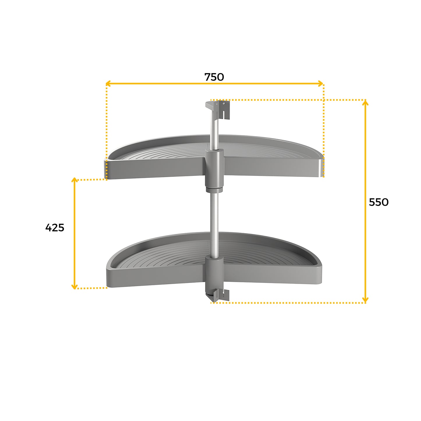 Emuca Set di piatti girevoli Shelvo a 1/2 luna, per modulo da 900 mm, Tecnoplastica e Alluminio, Grigia