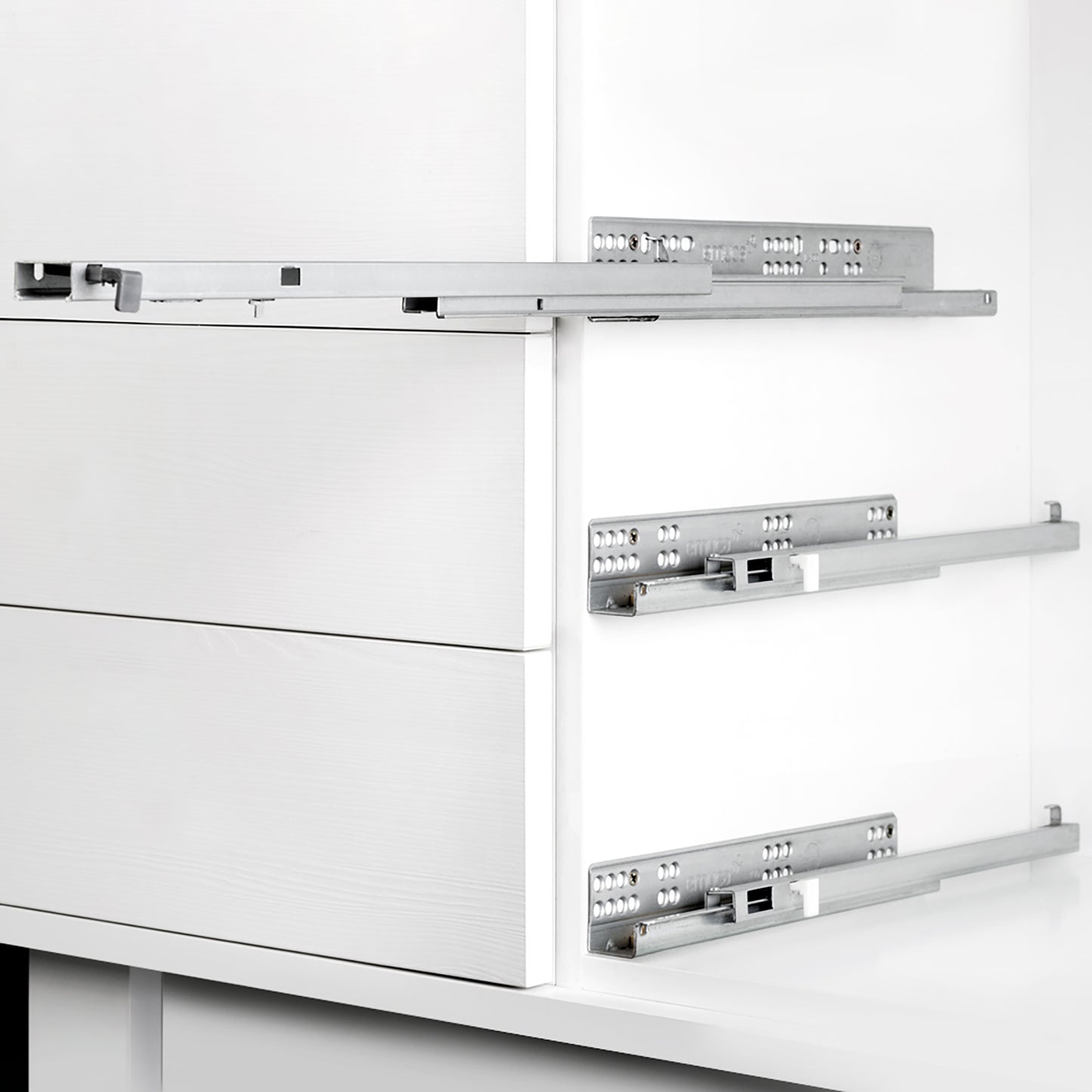 Emuca Set di guide per cassetti a scomparsa Silver, estrazione totale, chiusura soft, profondità 450 mm, Acciaio, Zincato bianco