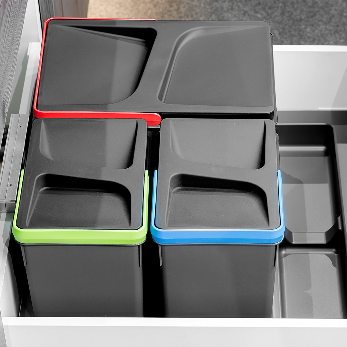 Emuca Base per cassetto da cucina Recycle, 2 scomparti, modulo 600 mm, Grigio antracite Tecnoplastica