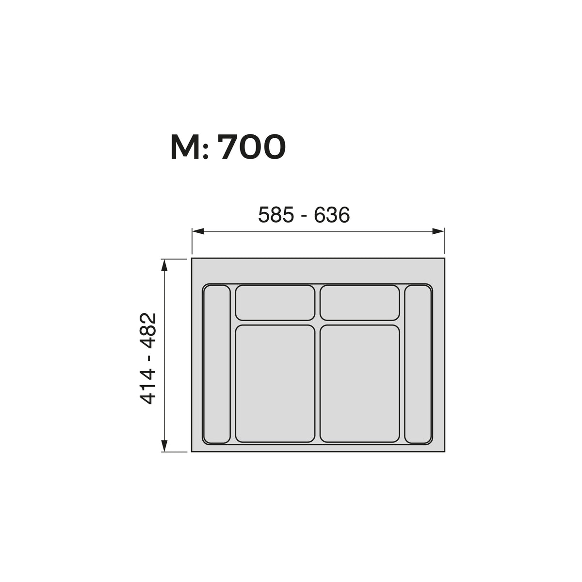 Emuca Base per contenitori per cassetti da cucina Recycle, 2 scomparti, modulo 700 mm, Grigio antracite Tecnoplastica