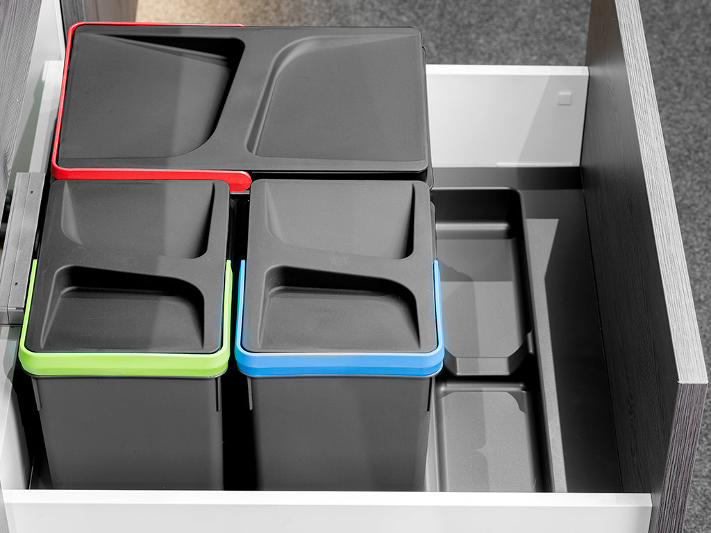 Emuca Base per contenitori per cassetti da cucina Recycle, 3 scomparti, modulo 800 mm, Grigio antracite Tecnoplastica