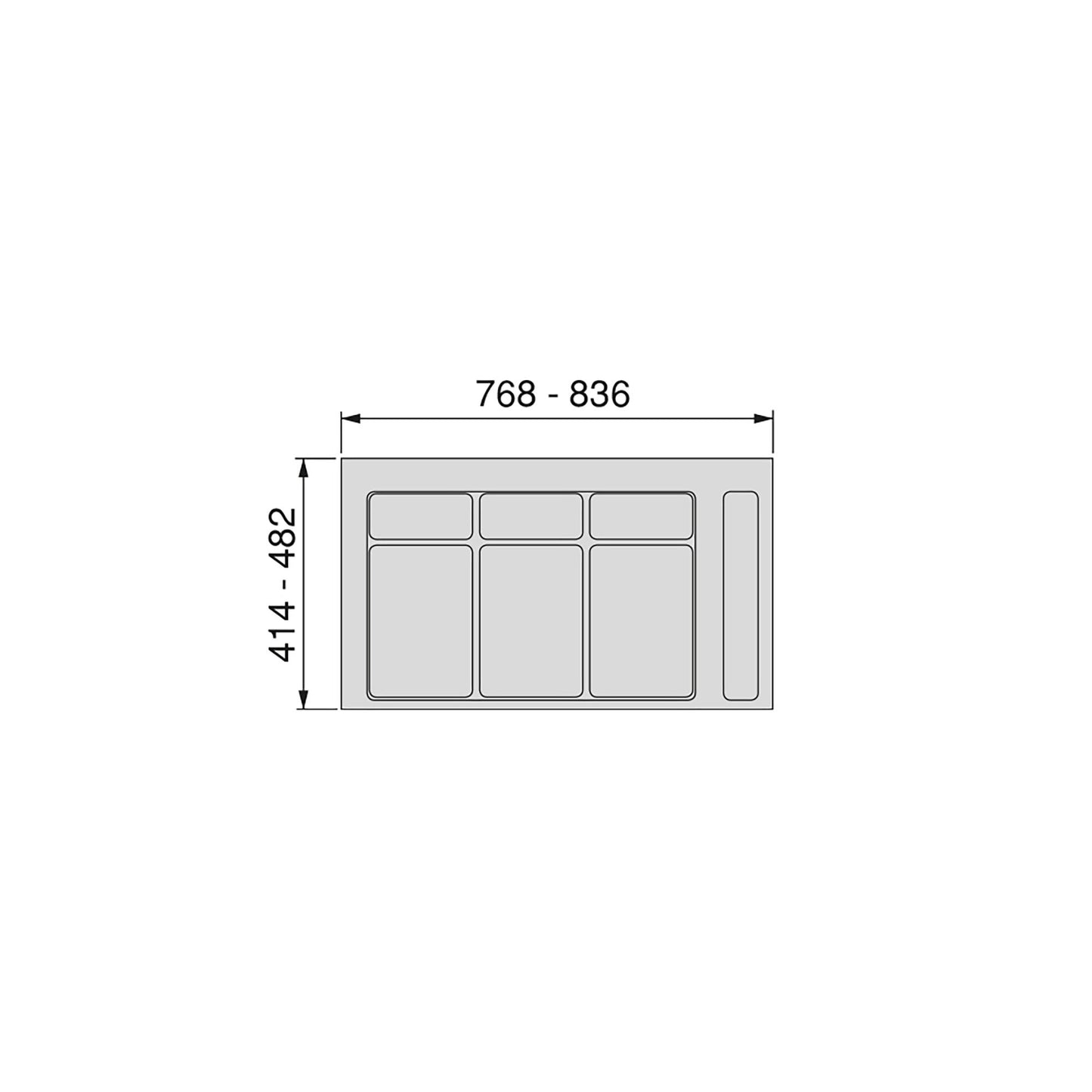 Emuca Base per contenitori per cassetti da cucina Recycle, 3 scomparti, modulo 900 mm, Grigio antracite Tecnoplastica