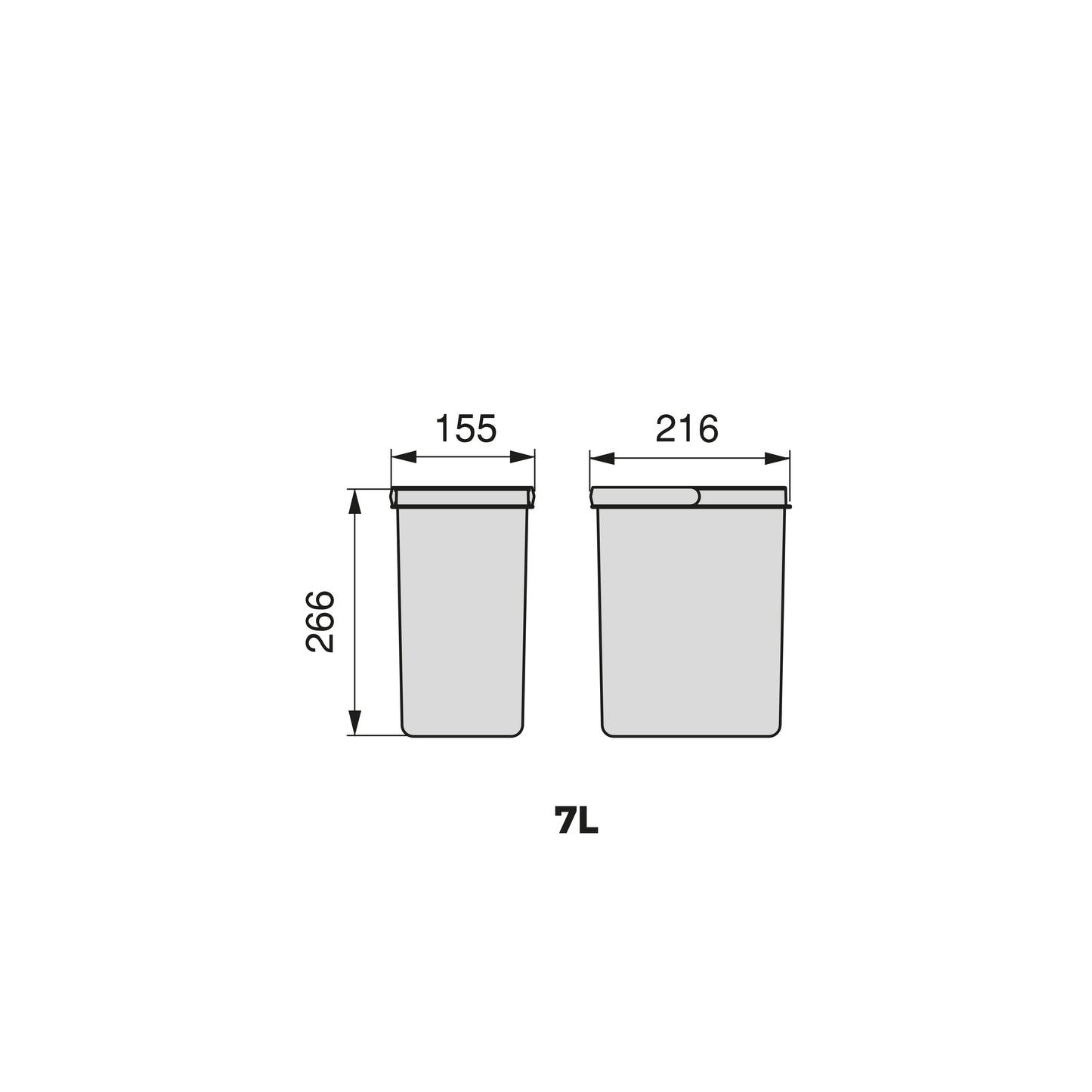 Emuca Kit di contenitori per la raccolta differenziata per cassetti da cucina Recycle Altezza Recycle 266 mm, 2x7 lt, Grigio antracite Tecnoplastica