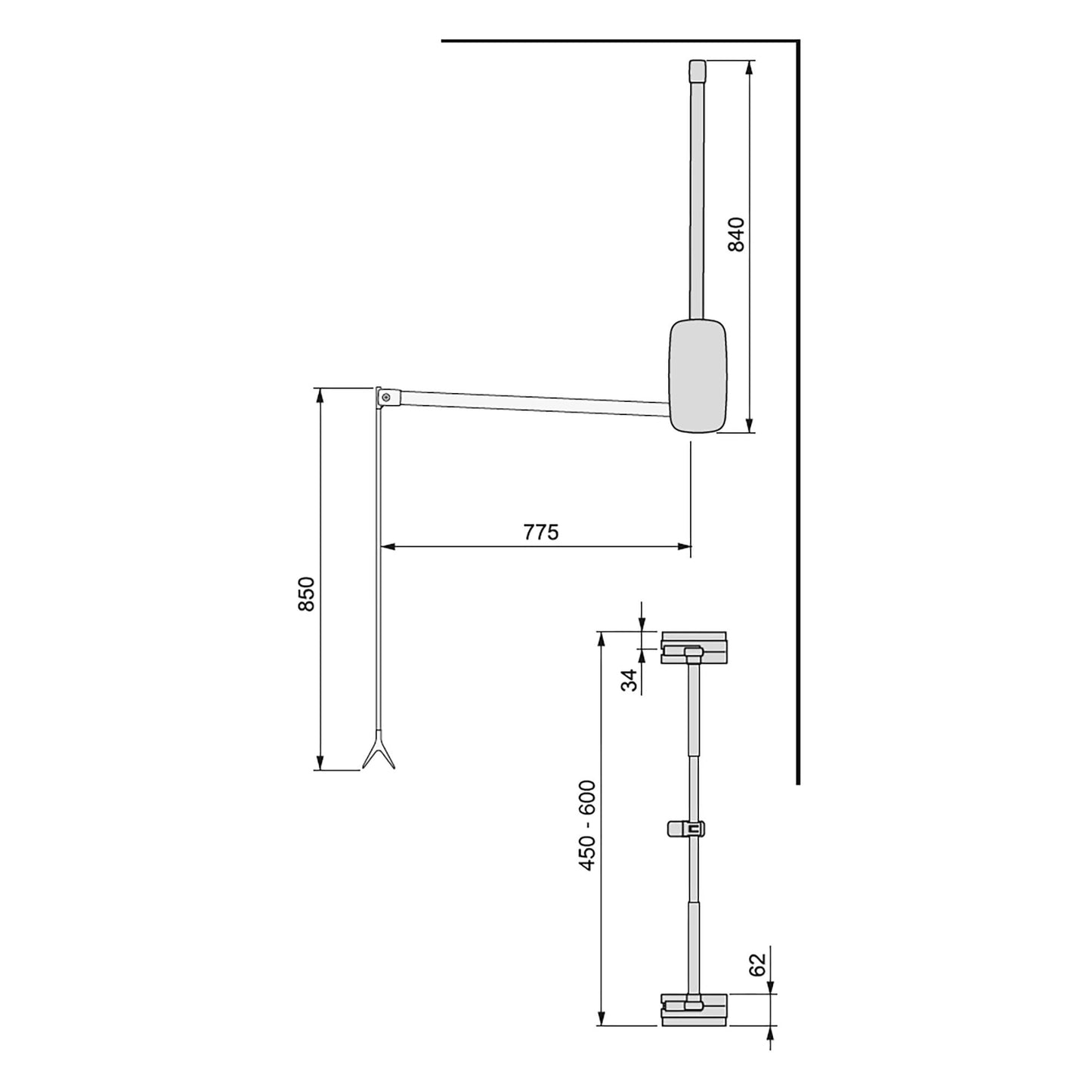 Emuca Appendiabiti saliscendi per armadio Sling, larghezza regolabile 450-600 mm, Acciaio e Tecnoplastica, Bianco