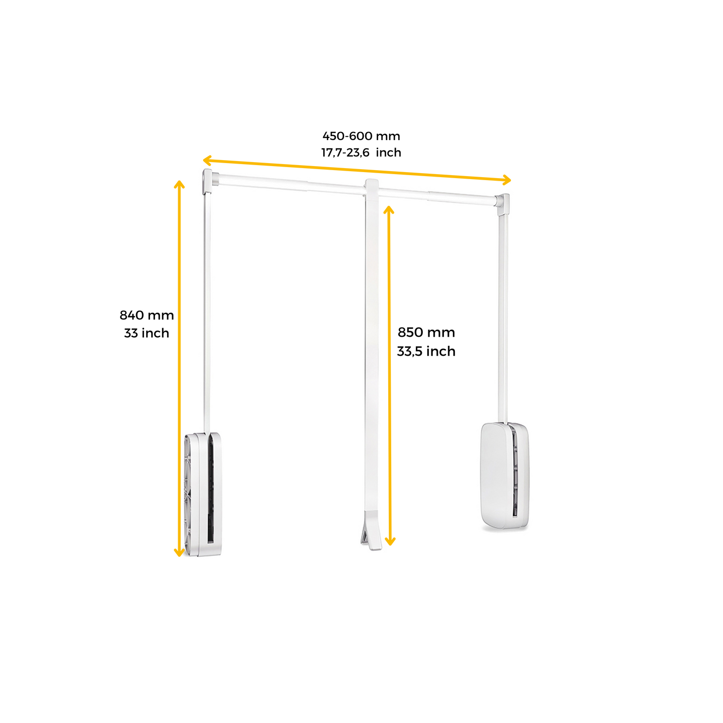 Emuca Appendiabiti saliscendi per armadio Sling, larghezza regolabile 450-600 mm, Acciaio e Tecnoplastica, Bianco