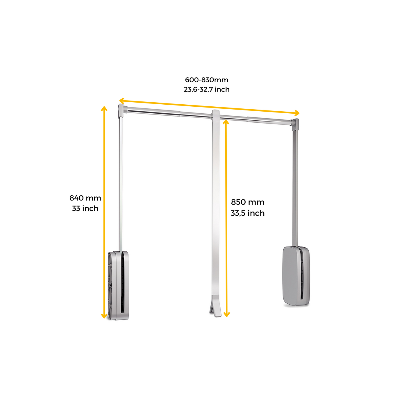 Emuca Appendiabiti saliscendi per armadio Sling, larghezza regolabile 600-830 mm, Acciaio e Tecnoplastica, Cromato lucido