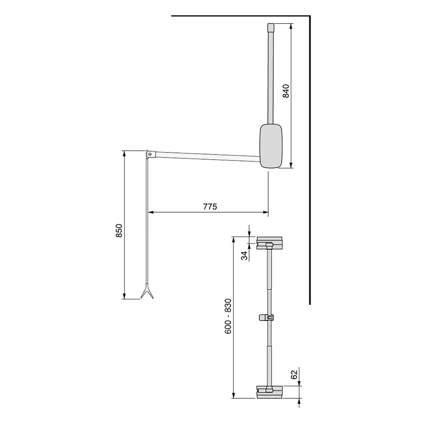 Emuca Appendiabiti saliscendi per armadio Sling, larghezza regolabile 600-830 mm, Acciaio e Tecnoplastica, Bianco