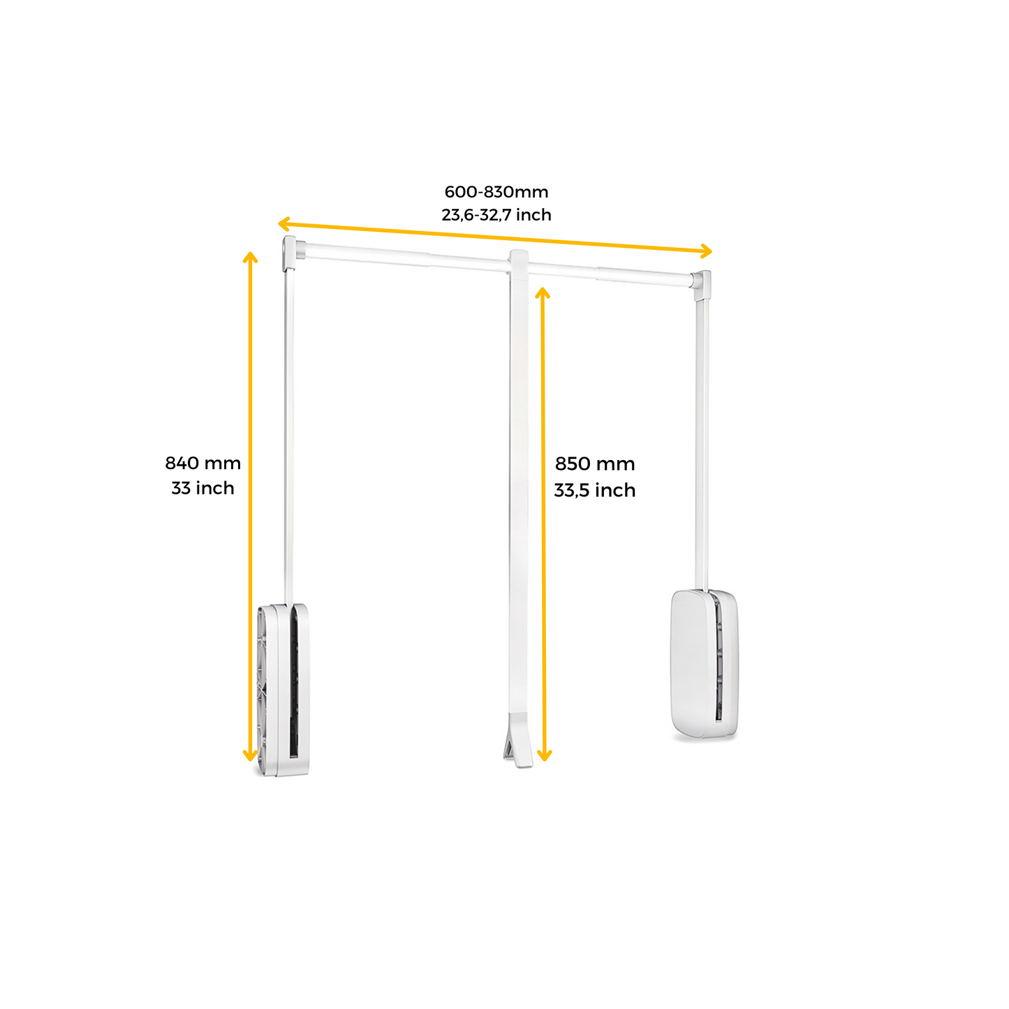 Emuca Appendiabiti saliscendi per armadio Sling, larghezza regolabile 600-830 mm, Acciaio e Tecnoplastica, Bianco